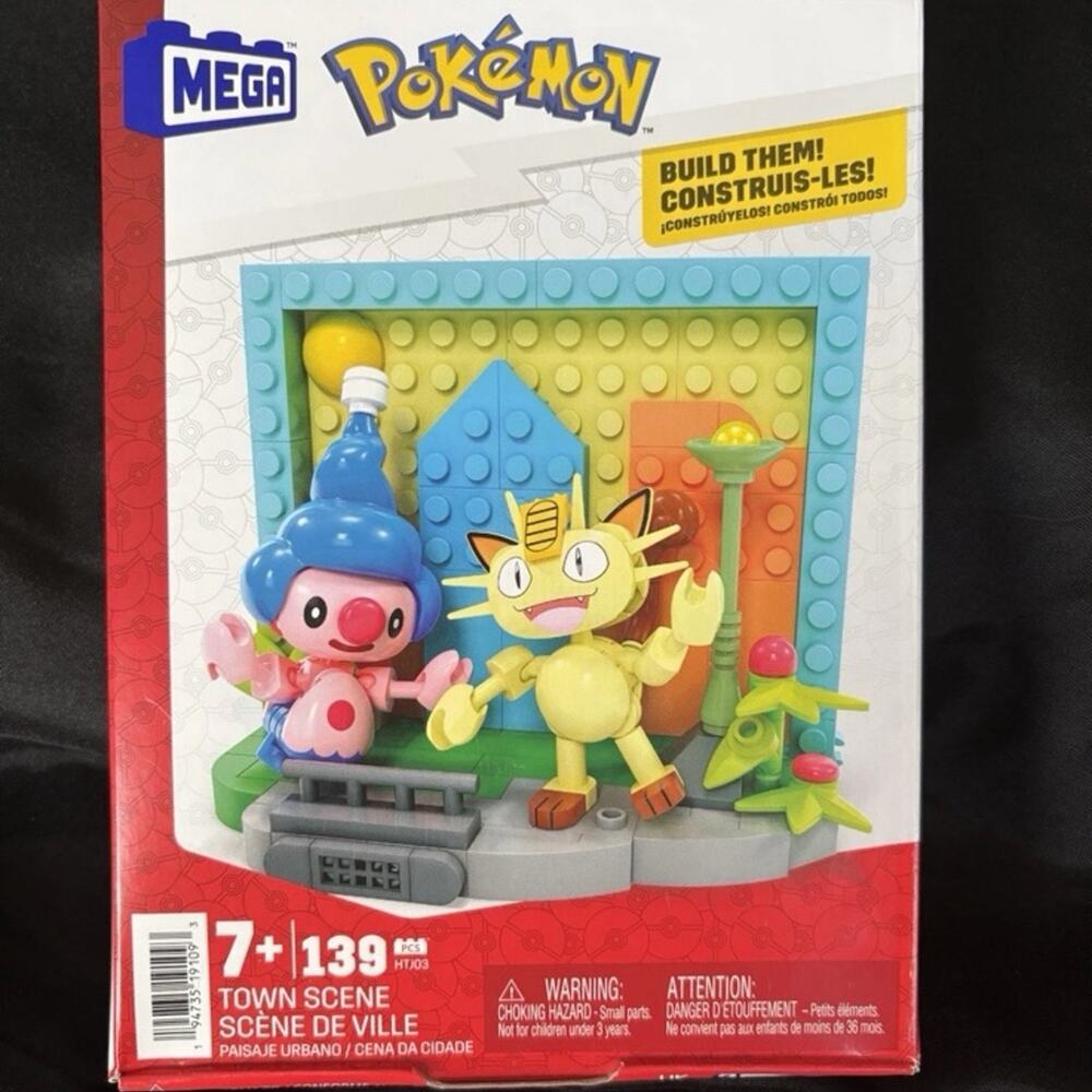 Pokémon Mega Construx TOWN SCENE  Set (139 pc HTJ03) Meowth Mime Jr
